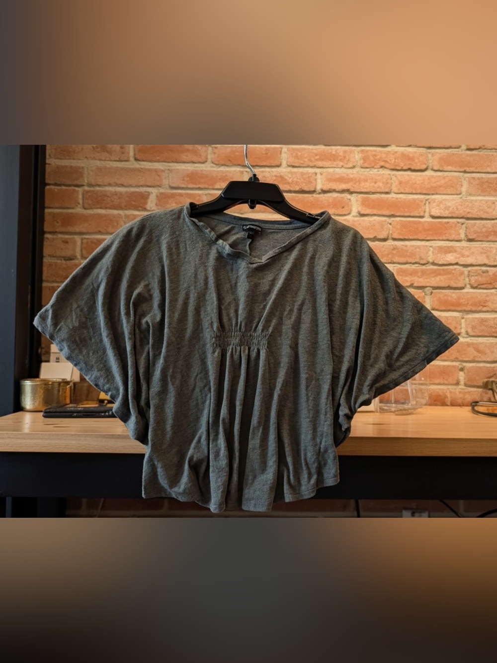 Express Gray Dolman Sleeve Smocked Empire Waist Top Size Small NWOT